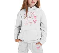 Kids Tracksuit Full Set for Boys Girls 2 Piece Long Sleeve Bow Print Hoodie and Bottom Jogging Pants with Pockets Comfortable Loungewear Sets Activewear Tracksuit Kids for Everyday White
