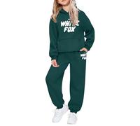 Kids Tracksuit Full Set for Boys Girls 2 Piece Sportwear Long Sleeve Oversized Hoodded Sweatshirts and Sweatpants Loose Tracksuit Bottoms Casual Jumper Gym Set Activewear (Blackish Green, 11-12 Years)