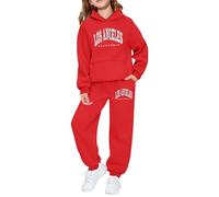 Kids Tracksuit Full Set for Boys Girls 2 Piece Sportwear Los Angeles Letter Print Long Sleeve Oversized Hoodded Sweatshirts + Sweatpants Tracksuits Bottoms Casual Hoodies Gym Set Activewear Red