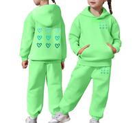 Kids Tracksuit Full Set Girls Boys 2 Piece Oversized Outfit Heart Print Long Sleeve Hoodie Sweatshirt and Trousers Pants Set for Teen Girls Children's Winter Sport Running Walking Track Suit Green