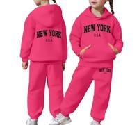 Kids Tracksuit Full Set Girls Boys 2 Piece Oversized Outfit Letter Print Hoodie and Loose Trackpants Bottom Girls Boys Sweatsuit Y2K Activewear Comfortable Loungewear Sets for Everyday Hot Pink