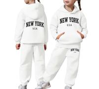 Kids Tracksuit Full Set Girls Boys 2 Piece Oversized Outfit Letter Print Hoodie and Loose Trackpants Bottom Girls Boys Sweatsuit Y2K Activewear Comfortable Loungewear Sets for Everyday White