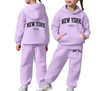 Kids Tracksuit Full Set Girls Boys 2 Piece Oversized Outfit Letter Print Hoodie and Loose Trackpants Bottom Girls Boys Sweatsuit Y2K Activewear Comfortable Loungewear Sets for Everyday Purple