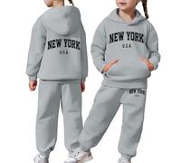 Kids Tracksuit Full Set Girls Boys 2 Piece Oversized Outfit Letter Print Hoodie and Loose Trackpants Bottom Girls Boys Sweatsuit Y2K Activewear Comfortable Loungewear Sets for Everyday Grey