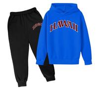Kids Tracksuit Full Set Hoodie Trousers 2Pcs Long Sleeve Pullover Relaxed Fit, Machine Wash Cotton Track Suit Jogging 2 Piece Fall Winter Y2K Activewear Sweatshirt Sets Blue
