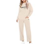 Kids Tracksuit Full Set Long Sleeve T-Shirt and Trousers 2 Piece Outfit Letter Print Tops - Comfy Gym Activewear, Casual School Outfits, Girls Boys Track Suit Y2k Activewear Beige