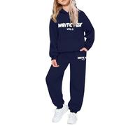 Kids Tracksuit Full Set UK 2 Piece Boys Girls Outfit Long Sleeve Pullover Sweatshirt Joggers and Hoodie Set Y2K Back to School Activewear Letter Print Track Suit (Navy, 11-12 Years)