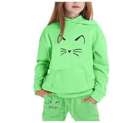 Kids Tracksuit Full Set UK 2 Piece Oversized Outfit - Tracksuit Set Girls Boys Long Sleeve Cartoon Prints Pullover Sweatshirt Hoodies and Sweatpants Sportwear Jogging Sets Activewear Green