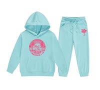 Kids Tracksuit Full Set UK Casual Sweat Jacket Pants Outfits Fashion Letter Print Hooded Sweatpants Top Bottoms Girls Tie Dye Bottom Loungewear Gifts for Children Unisex Age 5-16 Years Light Blue