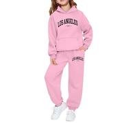 Kids Tracksuit Full Set UK,Girls Boys Oversized 2 Piece Outfit Long Sleeve Los Angeles Letter Print Hoodie and Sweatpants Casual Sweatshirt Set Y2K Gym Activewear Pink