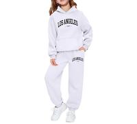 Kids Tracksuit Full Set UK,Girls Boys Oversized 2 Piece Outfit Long Sleeve Los Angeles Letter Print Hoodie and Sweatpants Casual Sweatshirt Set Y2K Gym Activewear White