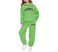 Kids Tracksuit Full Set UK,Girls Boys Oversized 2 Piece Outfit Long Sleeve Los Angeles Letter Print Hoodie and Sweatpants Casual Sweatshirt Set Y2K Gym Activewear Green