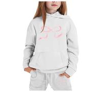 Kids Tracksuit Full Set UK, Girls Boys Oversized Outfit Bow Print Long Sleeve Pullover Jumper Hoodie and Loose Sweatpants Bottom Jogging Pants Comfortable Loungewear Sets for Everyday White
