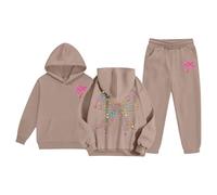 Kids Tracksuit Full Set UK Sweatshirt Top+Bottom Comfy School Style Jogging Suit Joggers Outfit Girls Tie Dye 2 Piece Outfits Sweatsuits Gifts for Children Unisex Age 5-16 Years Khaki