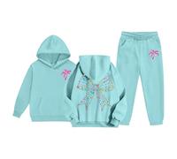 Kids Tracksuit Full Set UK Sweatshirt Top+Bottom Comfy School Style Jogging Suit Joggers Outfit Girls Tie Dye 2 Piece Outfits Sweatsuits Gifts for Children Unisex Age 5-16 Years Sky Blue