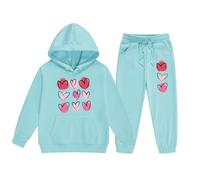 Kids Tracksuit Set Girls Age 3-14 Years Long Sleeve Hoodie Sweatshirt and Trousers Outfits Sets for Girls Fashion Winter Spring Cute School Casual Jogging Athletic Sport (Light Blue, 8-9 Years)