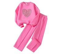 Kids Tracksuit Set Girls Long Sleeve Crop Top Pullover Sweatshirt and Trousers Clothing Sets for Girls Trendy Spring Winter Cute School Casual Jogging Sport Streetwear 5-12 Years (Pink1, 8-9 Years)