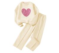 Kids Tracksuit Set Girls Long Sleeve Crop Top Pullover Sweatshirt and Trousers Clothing Sets for Girls Trendy Spring Winter Cute School Casual Jogging Sport Streetwear 5-12 Years (White, 10-12 Years)