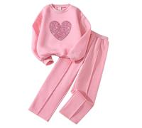 Kids Tracksuit Set Girls Long Sleeve Crop Top Pullover Sweatshirt and Trousers Clothing Sets for Girls Trendy Spring Winter Cute School Casual Jogging Sport Streetwear 5-12 Years (Pink, 5-6 Years)