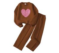 Kids Tracksuit Set Girls Long Sleeve Crop Top Pullover Sweatshirt and Trousers Clothing Sets for Girls Trendy Spring Winter Cute School Casual Jogging Sport Streetwear 5-12 Years (Brown, 7-8 Years)