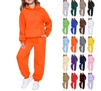Kids Tracksuit Sets 2 Piece Girls,Kids Tracksuit Full Set 2 Piece Girls Boys Solid Color Casual Sweatpants Hoodie Jacket for Child Travel Outfit Airport Outfit Kid Sport Loungewear for Leisure Black