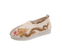 Kids Traditional Chinese Style Embroidered Canvas Shoes Casual Slip-On Kung Fu Shoes Stage Performance Shoes Non-Slip Walking Shoes Daily Footwear for Boys and Girls(Beige,25 EU)