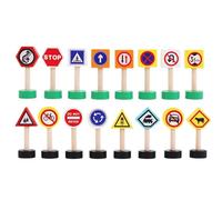Kids Traffic Road Signs - 16X Wooden Street Play Toy | Early Learning Educational Set, Crosswalk Signal Blocks, Stop Safety Game For, Traffic Education Playset