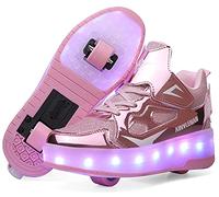 Kids Trainers Girls Roller Skates Shoes with Wheels Boys LED Strips Luminous Skateboarding Shoes Inline Automatic Retractable Technical Cross Trainers Outdoor Sports Fitness Gymnastic Rollerblades