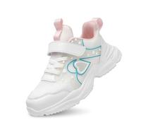 Kids Trainers with Heart Print Solid Color Non Slip Jogger Shoes Thick Sole Lace Up Lounge Sneakers Lighweight Warm Jogging Trainers Comfy Streetwear Shoes Soft-Touch Sneakers White