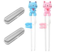 Kids Training Chopsticks, 2 Pairs Cartoon Cat Helper with Case, Learning Practice Utensils for Beginners, Safe Material(A)