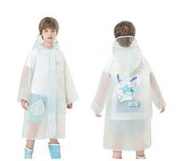 Kids Transparent Raincoat with Rabbit Graphic Trim Waterproof Jacket Featuring Bunny Design, Clear Rain Poncho Breathable Hooded Rainwear for School Run and Wet Weather Play Light Blue