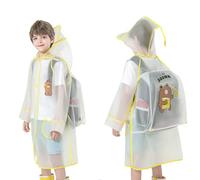 Kids Transparent Raincoat with Rabbit Graphic Trim Waterproof Jacket Featuring Bunny Design, Clear Rain Poncho Breathable Hooded Rainwear for School Run and Wet Weather Play Yellow