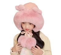 Kids Trapper Bomber Hat Cute Elk Ears Trooper Aviator Earflap Cap with Pom Poms Ushanka Russian Windproof Hat Cold Weather Hunting Skiing Hat with Ear Flap for Boys Girls3-8Years Pink