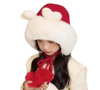 Kids Trapper Bomber Hat Cute Elk Ears Trooper Aviator Earflap Cap with Pom Poms Ushanka Russian Windproof Hat Cold Weather Hunting Skiing Hat with Ear Flap for Boys Girls3-8Years Red