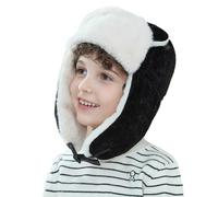 Kids' Trapper Bomber Ushanka Hat - Russian Trooper Style, Faux Fur, Windproof, Warm, Balaclava, Skating, Skiing, Cycling Cap, Cossack, Aviator - Boys & Girls, 5-12 Years Black