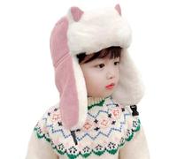 Kids' Trapper Bomber Ushanka Hat - Russian Trooper Style, Faux Fur, Windproof, Warm, Balaclava, Skating, Skiing, Cycling Cap, Cossack, Aviator - Boys & Girls, 5-12 Years Pink