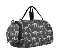 Kids Travel Duffel Bag Overnight Weekender Carry-On Tote Gym Bag with Shoes Compartment Sports School Dinosaur Bones Pattern