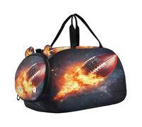 Kids Travel Duffel Bag Overnight Weekender Carry-On Tote Gym Bag with Shoes Compartment Sports School Rugby Fire