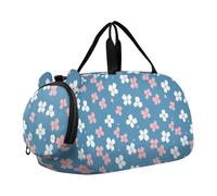 Kids Travel Duffel Bag Overnight Weekender Carry-On Tote Gym Bag with Shoes Compartment Sports School White Pink Cherry Blossom Pattern