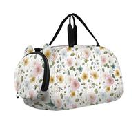 Kids Travel Duffel Bag Overnight Weekender Carry-On Tote Gym Bag with Shoes Compartment Sports School Beautiful Flower Patterns