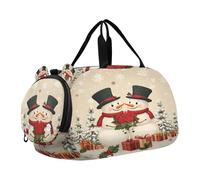 Kids Travel Duffel Bag Overnight Weekender Carry-On Tote Gym Bag with Shoes Compartment Sports School Two Snowman Beige