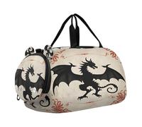 Kids Travel Duffel Bag Overnight Weekender Carry-On Tote Gym Bag with Shoes Compartment Sports School Flying Dragon Silhouette Red