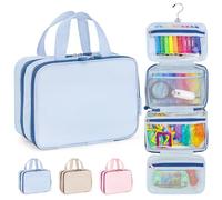 Kids Travel Organizer - Multi-Compartment, Water-Resistant Hanging Bag for Toys, Snacks, & Activities - Compact, Lightweight Design with Hook & Carry Handle - Perfect for Travel Use (Blue, Small)