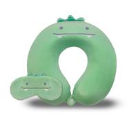 Kids Travel Pillow, Dinosaur U-Shaped Memory Foam Neck Pillow with Sleep Eye Mask, Travel Essentials for Kids and Teens, Comfortable Support for Airplane, Car, Camping, Office