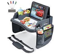 WITRIP Kids Travel Tray with Dry Erase Board, Car Seat Lap for Food & Play Activity, Carseat Table Trays for Toddler, Kid Activity Desk for Air Travel, No-Drop Tablet Holder & Borders (All Grey)