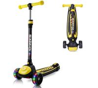 Kids Tri Scooter 3 Wheels for Kids 3-12 Years Old LED Flashing Light Adjustable Height Lean to Steer Technology Extral Wide Deck (Yellow)