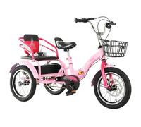 Kids Tricycle 3 to 11 Years, 14in 16in 18in 20in, Three Wheel Double Seat Bike for Shopping, Picnic, and Outdoor Sports, Supports up to 200kg, 2 Seater