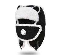 Kids Trooper Trapper Hat Cute Bear Ear Thermal Pilot Cap with Earflaps Detachable Face Mask Adjustable Chin Strap Velvet Lining Windproof Hat Snow Cap for Girls Boys Winter Cold Weather Black