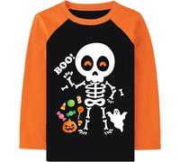 Kids Tshirts for Boys Skeleton Skull Ghost Boo Glow in The Dark Cotton Raglan Long Sleeve Shirt Toddler Halloween Candy Clothes Top Tee 3-4 Years