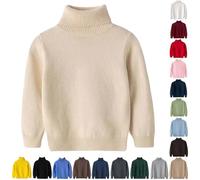 Kids Turtle Neck Jumper Warm Winter Sweater Plain Knitted Sweatshirts Long Sleeve Pullover Sweaters High Necked Knit Jumpers School Uniform Casual Wear Soft Knitwear for Unisex Girls Boys
